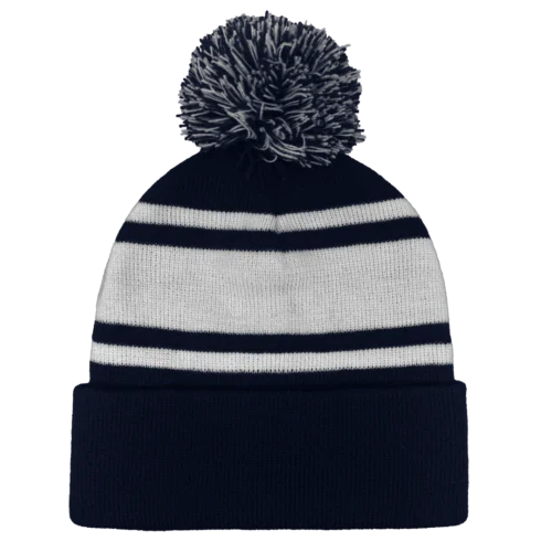 B1900 Headwear24 Cuffed Knitted Pom Pom Beanie navy white