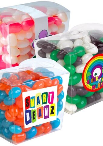 Corporate Colour Mini Jelly Beans in Clear Mini Noodle Box