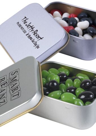 Corporate Colour Mini Jelly Beans in Silver Rectangular Tin