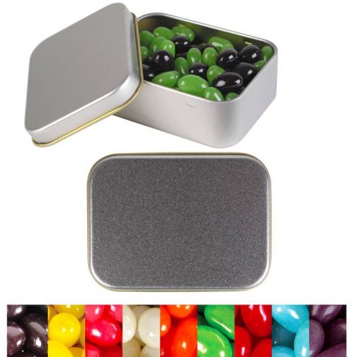 Corporate Colour Mini Jelly Beans in Silver Rectangular Tin B