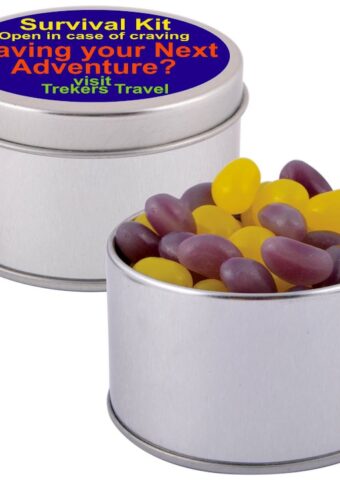 Corporate Colour Mini Jelly Beans in Silver Round Tin