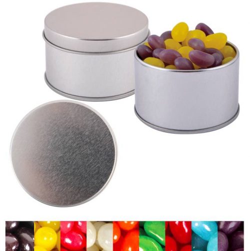 Corporate Colour Mini Jelly Beans in Silver Round Tin B