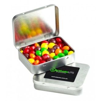 Rectangle Hinge Tin filled with Skittles 65g