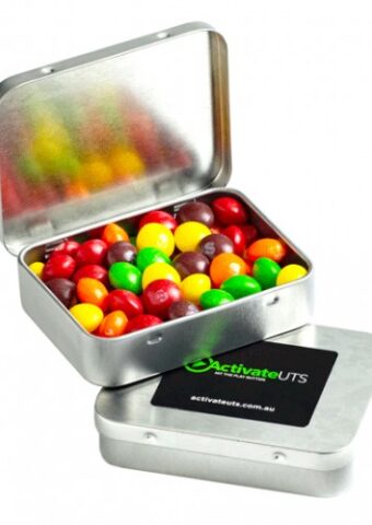 Rectangle Hinge Tin filled with Skittles 65g