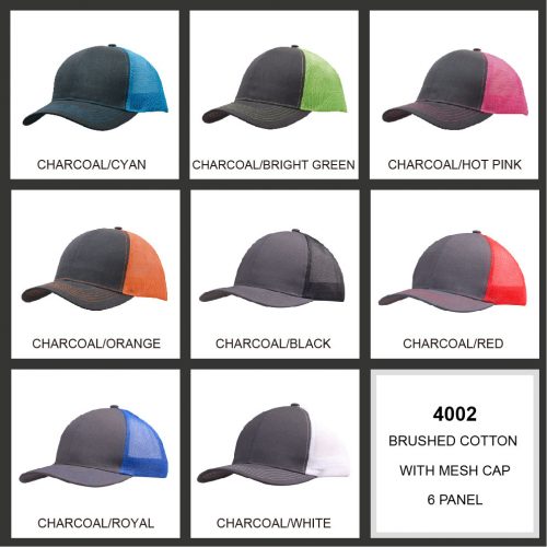 4002 Brushed Cotton with Mesh Back Trucker Colour Chart