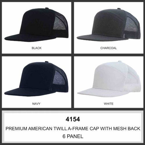Premium American Twill A Frame Cap with Mesh Back Trucker 4154 Colours