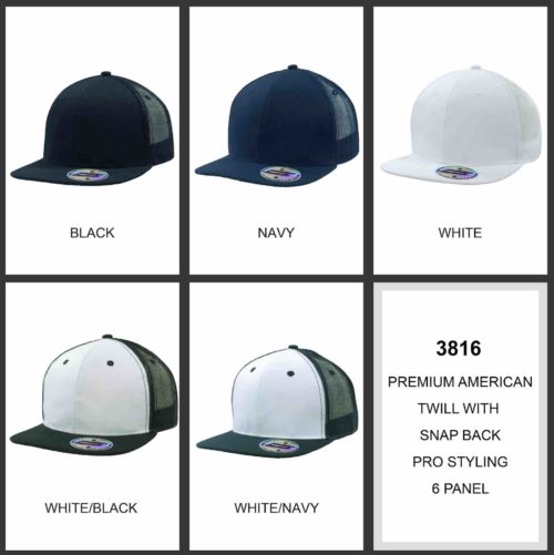 Premium American Twill with Snap Back Pro Sticker 3816 Colours