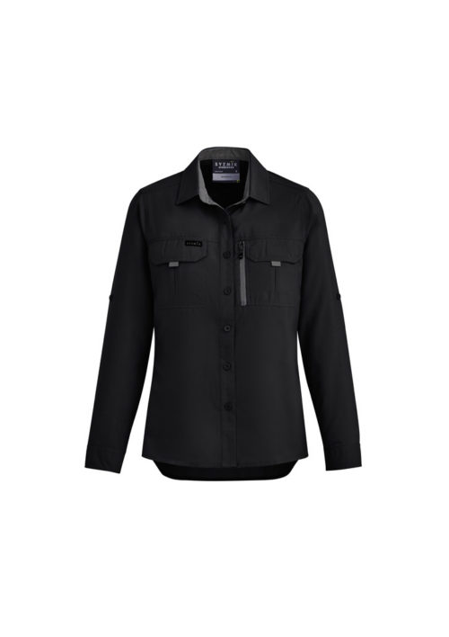ZW760 Syzmik Womens Outdoor LS Shirt Black Front