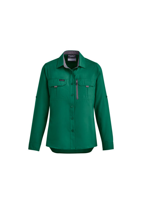 ZW760 Syzmik Womens Outdoor LS Shirt Green Front