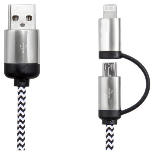 AR588 Milano 2n1 Fabric Charge Data Cable Black White