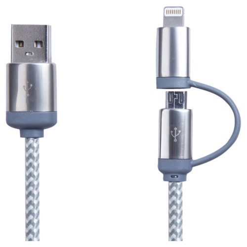 AR588 Milano 2n1 Fabric Charge Data Cable Silver