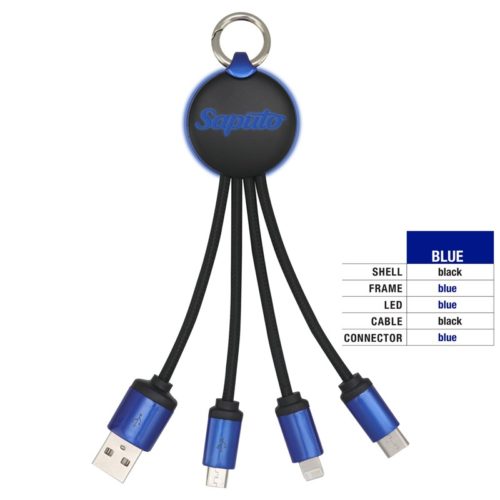AR870 Atesso 3n1 Light Up Charge Cable Round Blue B