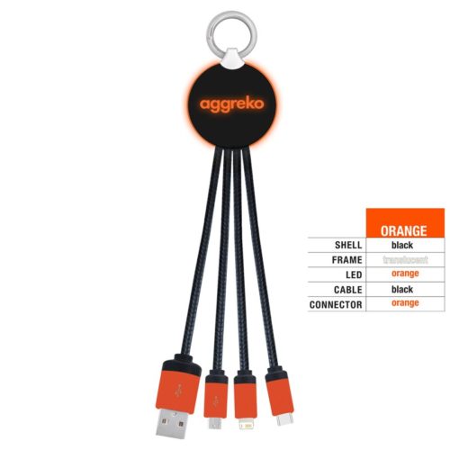 AR870 Atesso 3n1 Light Up Charge Cable Round Orange