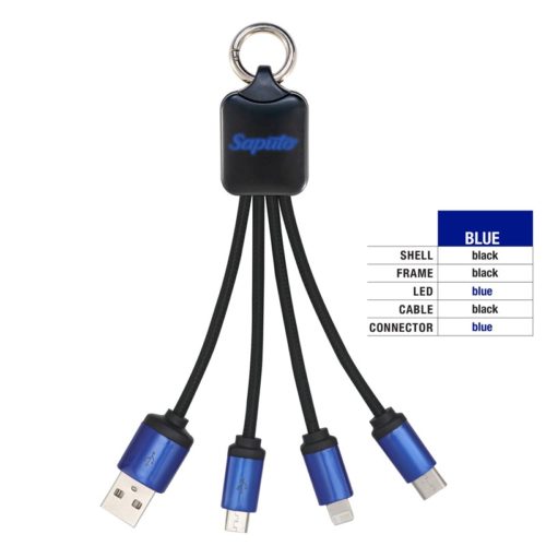 AR870A Atesso 3n1 Light Up Charge Cable Rectangle blue