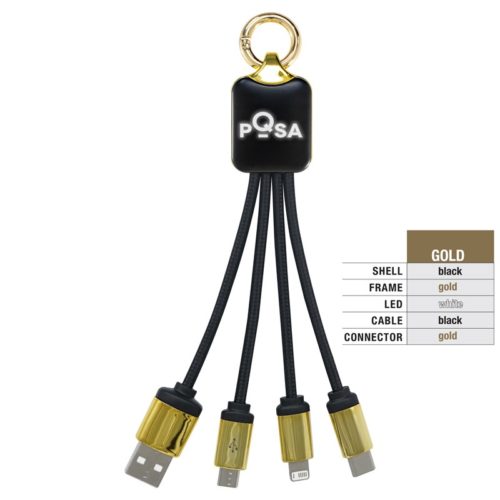 AR870A Atesso 3n1 Light Up Charge Cable Rectangle gold