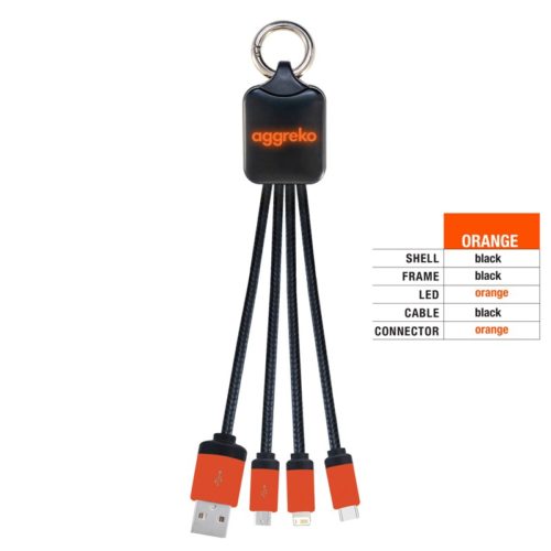 AR870A Atesso 3n1 Light Up Charge Cable Rectangle orange