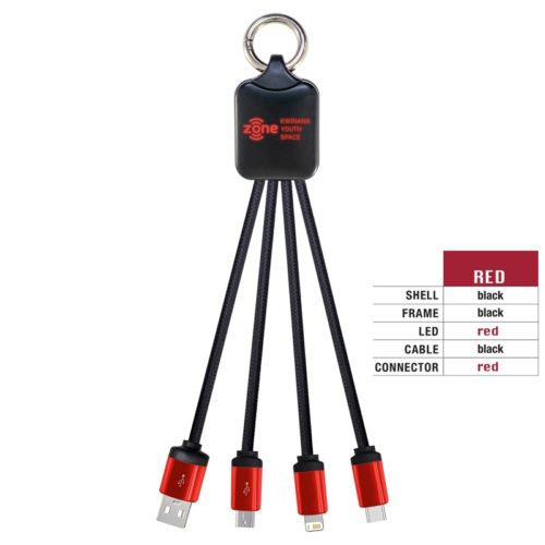 AR870A Atesso 3n1 Light Up Charge Cable Rectangle red