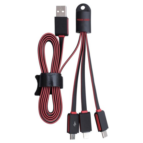 AR880 Parma 3n1 Light Up Flat Charge Cable Black Red Long