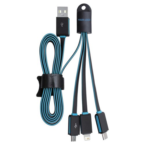 AR880 Parma 3n1 Light Up Flat Charge Cable Blue Long