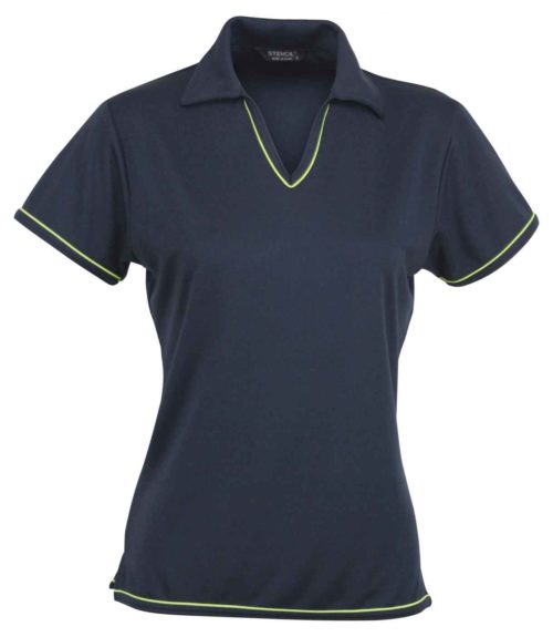 1110B Cool Dry Ladies SS Polo Navy Lime Green