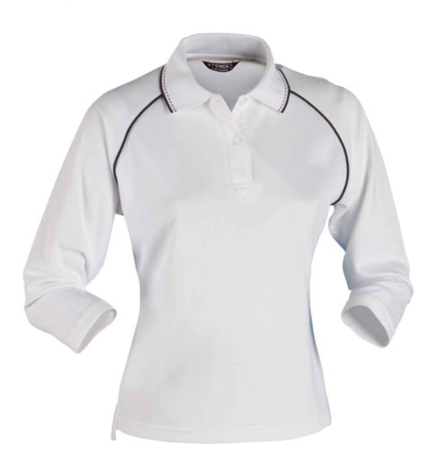 1140 Cool Dry Ladies 34 Sleeve Polo White Navy Red