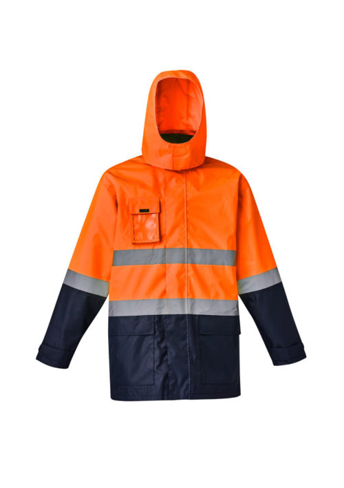 ZJ220 Syzmik Mens Hi Vis Basic 4 in 1 Waterproof Jacket OrangeNavy Hood
