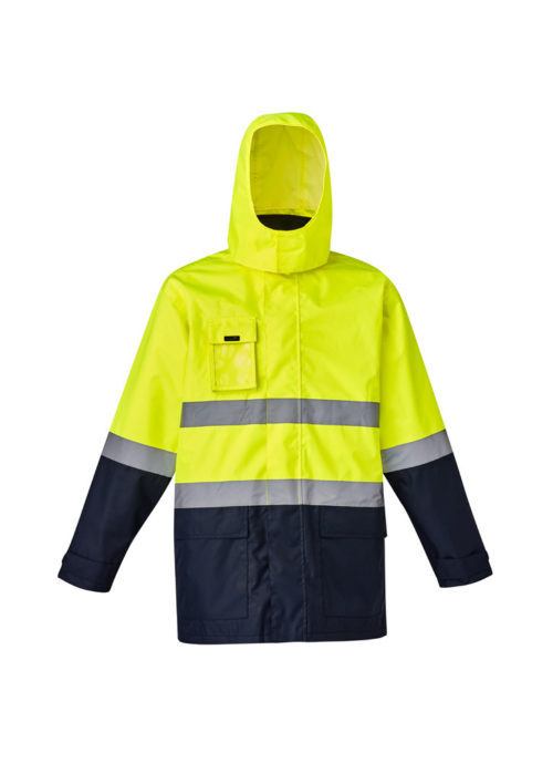 ZJ220 Syzmik Mens Hi Vis Basic 4 in 1 Waterproof Jacket YellowNavy Hood