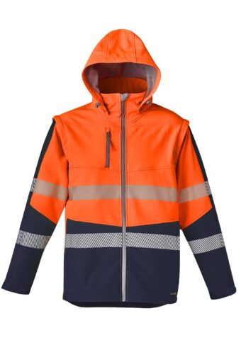 ZJ453 Syzmik Unisex 2 in 1 Stretch Softshell Tape Jacket OrangeNavy F Hood