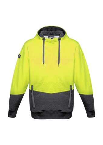 ZT477 Syzmik Unisex Hi Vis Textured Jacquard Hoodie YellowCharcoal F