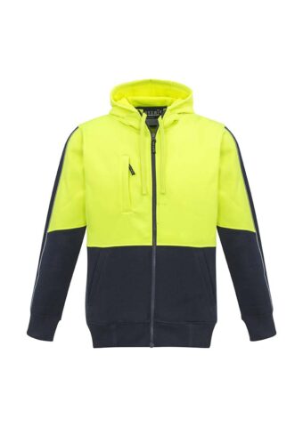 ZT485 Syzmik Unisex Hi Vis Full Zip Hoodie YellowNavy Front