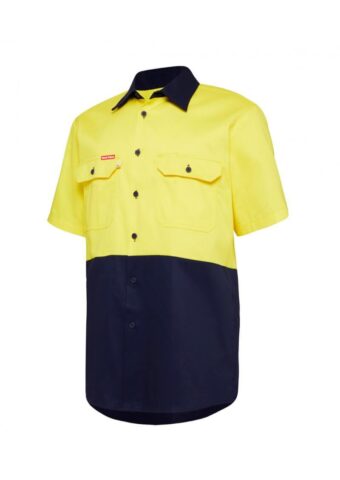 Y04620 Hard Yakka Lightweight Drill 2 Tone Ventilated SS Shirt Yellow Navy Front