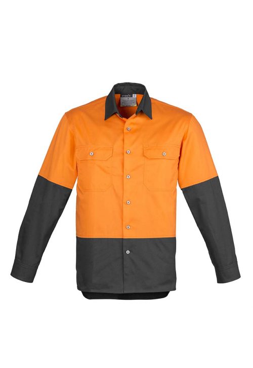 ZW122 Syzmik Hi Vis Spliced Industrial Shirt OrangeCharcoal