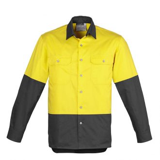 ZW122 Syzmik Hi Vis Spliced Industrial Shirt YellowCharcoal F