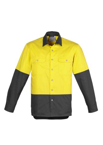 ZW122 Syzmik Hi Vis Spliced Industrial Shirt YellowCharcoal F