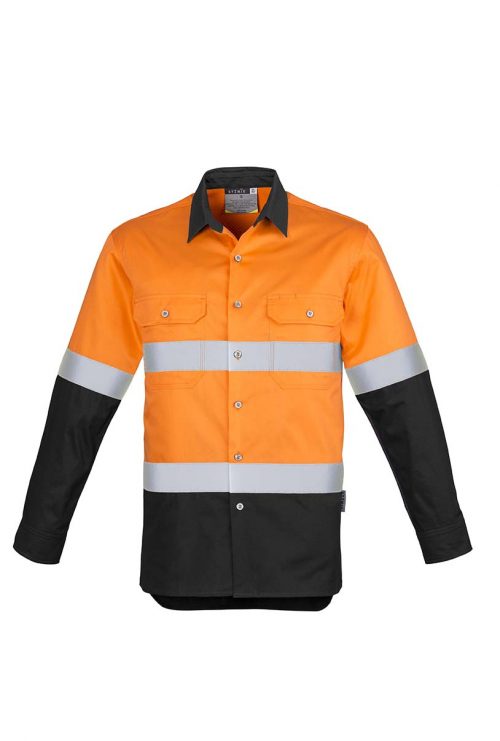 ZW123 Hi Vis Spliced Industrial Shirt Hoop Taped OrangeBlack F
