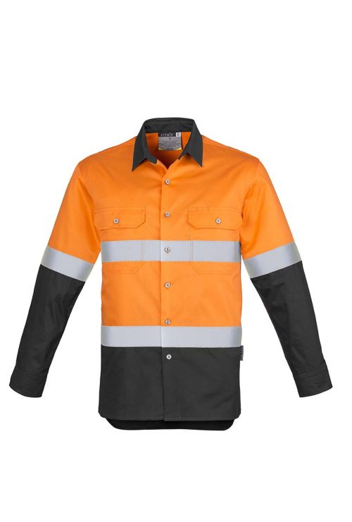 ZW123 Hi Vis Spliced Industrial Shirt Hoop Taped OrangeCharcoal F