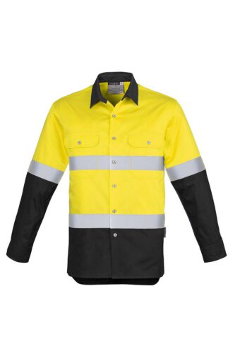ZW123 Hi Vis Spliced Industrial Shirt Hoop Taped YellowBlack F