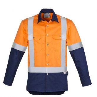 ZW124 Syzmik Hi Vis Spliced Industrial Shirt Shoulder Taped OrangeNavy F
