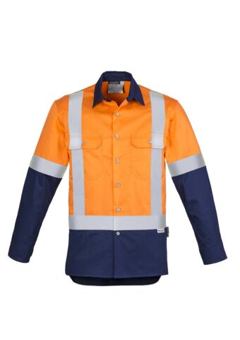 ZW124 Syzmik Hi Vis Spliced Industrial Shirt Shoulder Taped OrangeNavy F