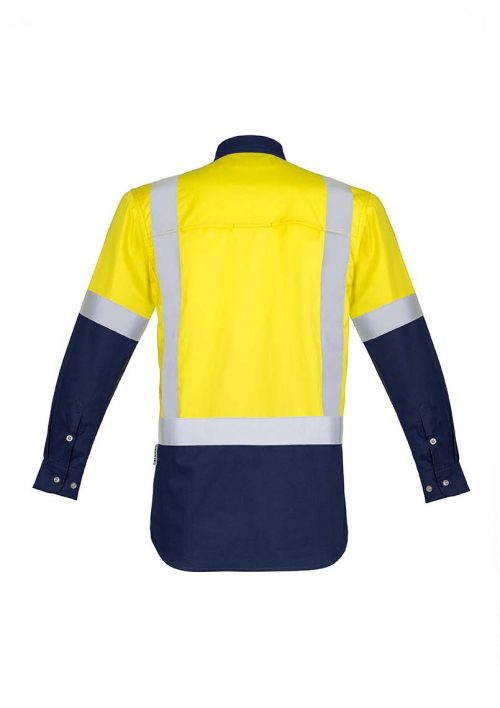 ZW124 Syzmik Hi Vis Spliced Industrial Shirt Shoulder Taped YellowNavy B