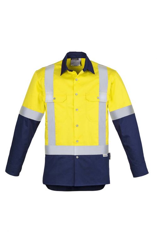 ZW124 Syzmik Hi Vis Spliced Industrial Shirt Shoulder Taped YellowNavy F