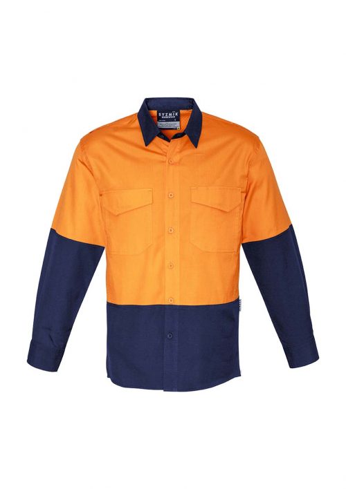 ZW128 Syzmik Rugged Cooling Hi Vis Spliced Shirt OrangeNavy F