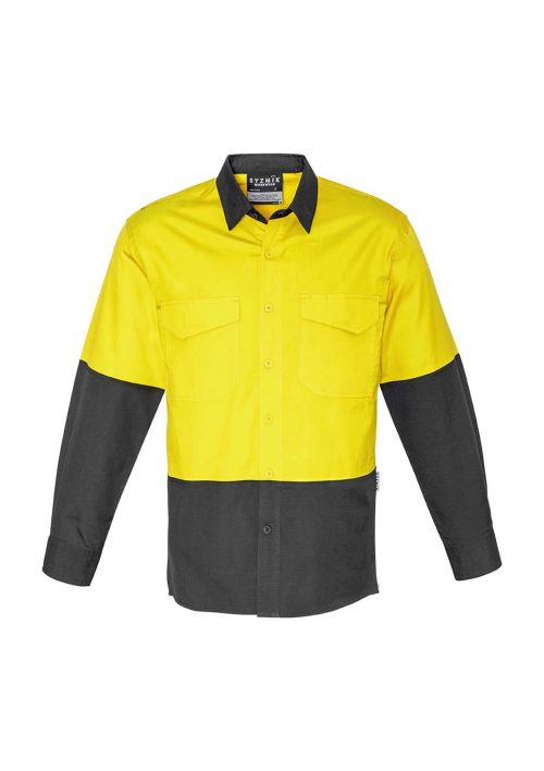ZW128 Syzmik Rugged Cooling Hi Vis Spliced Shirt YellowCharcoal F