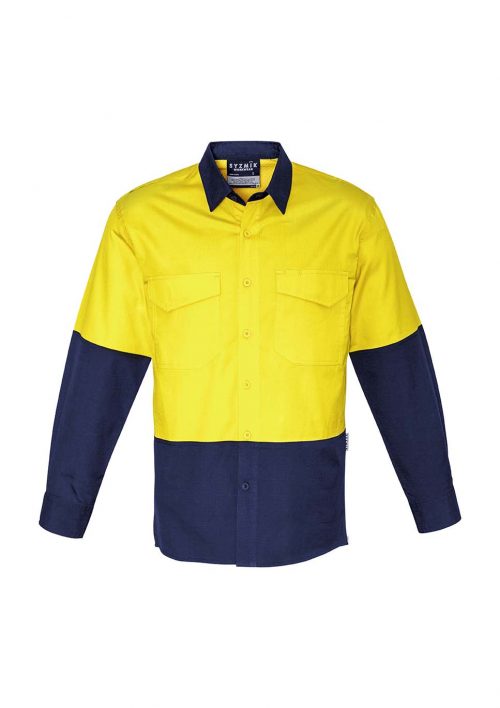 ZW128 Syzmik Rugged Cooling Hi Vis Spliced Shirt YellowNavy Front