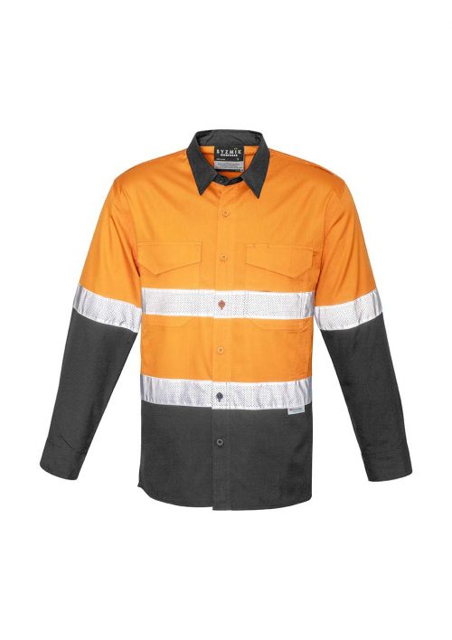 ZW129 Syzmik Rugged Cooling Taped Hi Vis Spliced Shirt OrangeCharcoal F