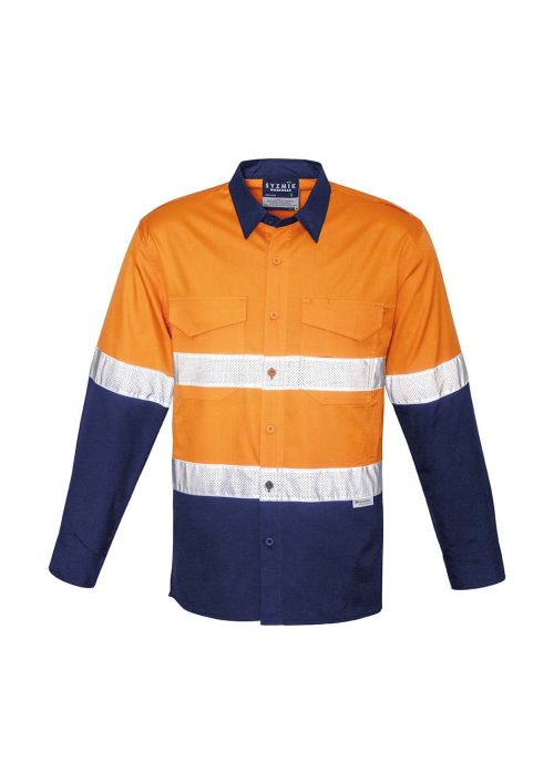 ZW129 Syzmik Rugged Cooling Taped Hi Vis Spliced Shirt OrangeNavy F