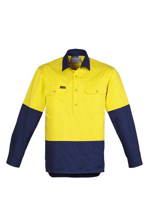 ZW560 Syzmik Hi Vis Closed Front Shirt YellowNavy F
