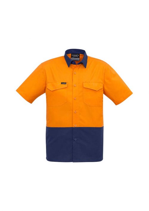 ZW815 Syzmik Rugged Cooling Hi Vis Spliced SS Shirt OrangeNavy F