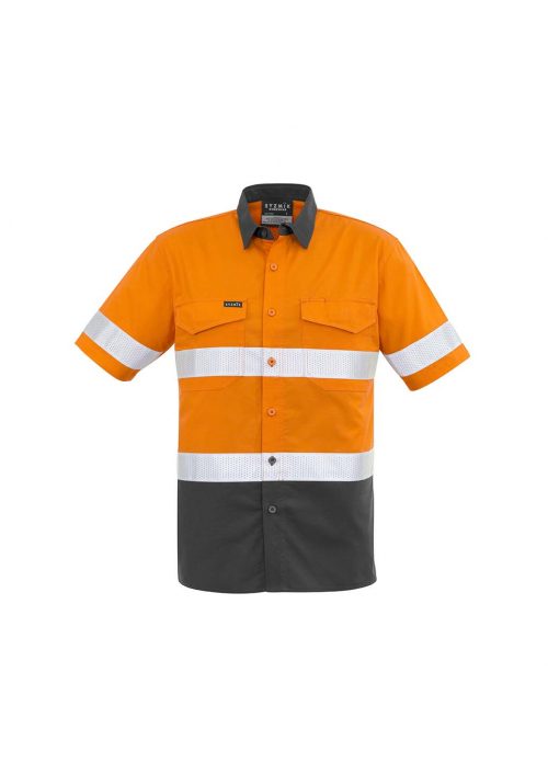 ZW835 Syzmik Rugged Cooling Taped Hi Vis Spliced SS Shirt OrangeCharcoal F
