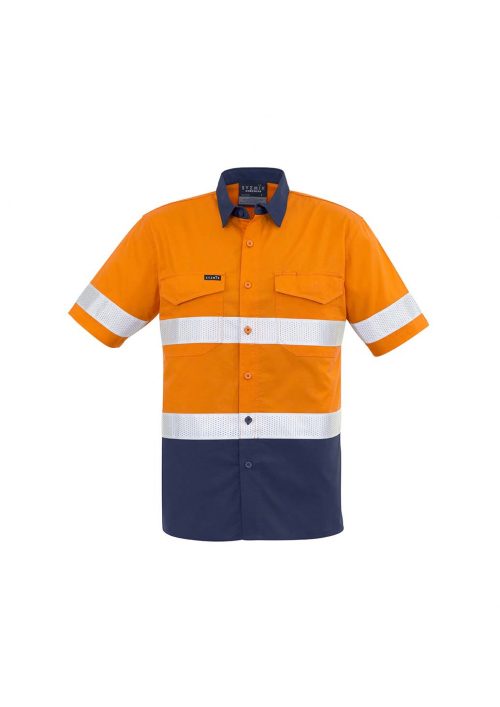 ZW835 Syzmik Rugged Cooling Taped Hi Vis Spliced SS Shirt OrangeNavy F